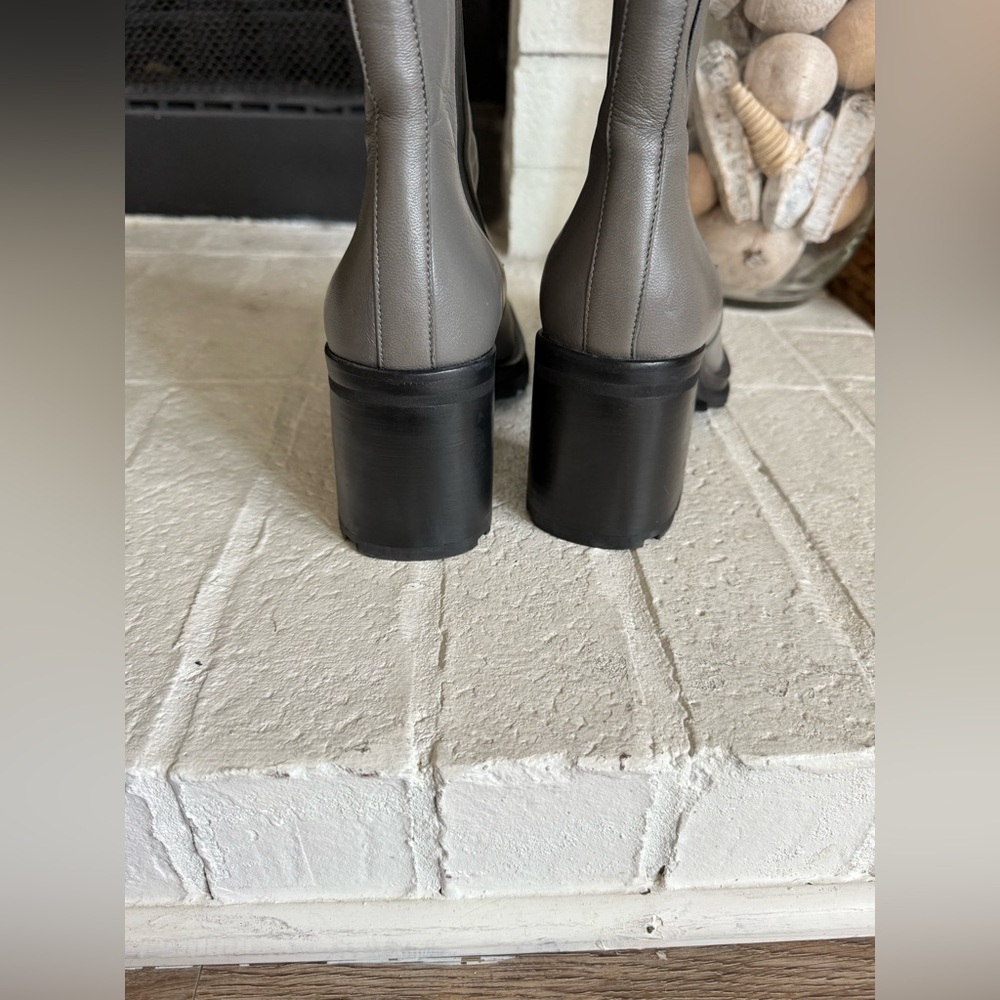 BY FAR Gray Leather Chelsea Boots 39 Chunky Heel Minimalist Luxury - Picture 7 of 12